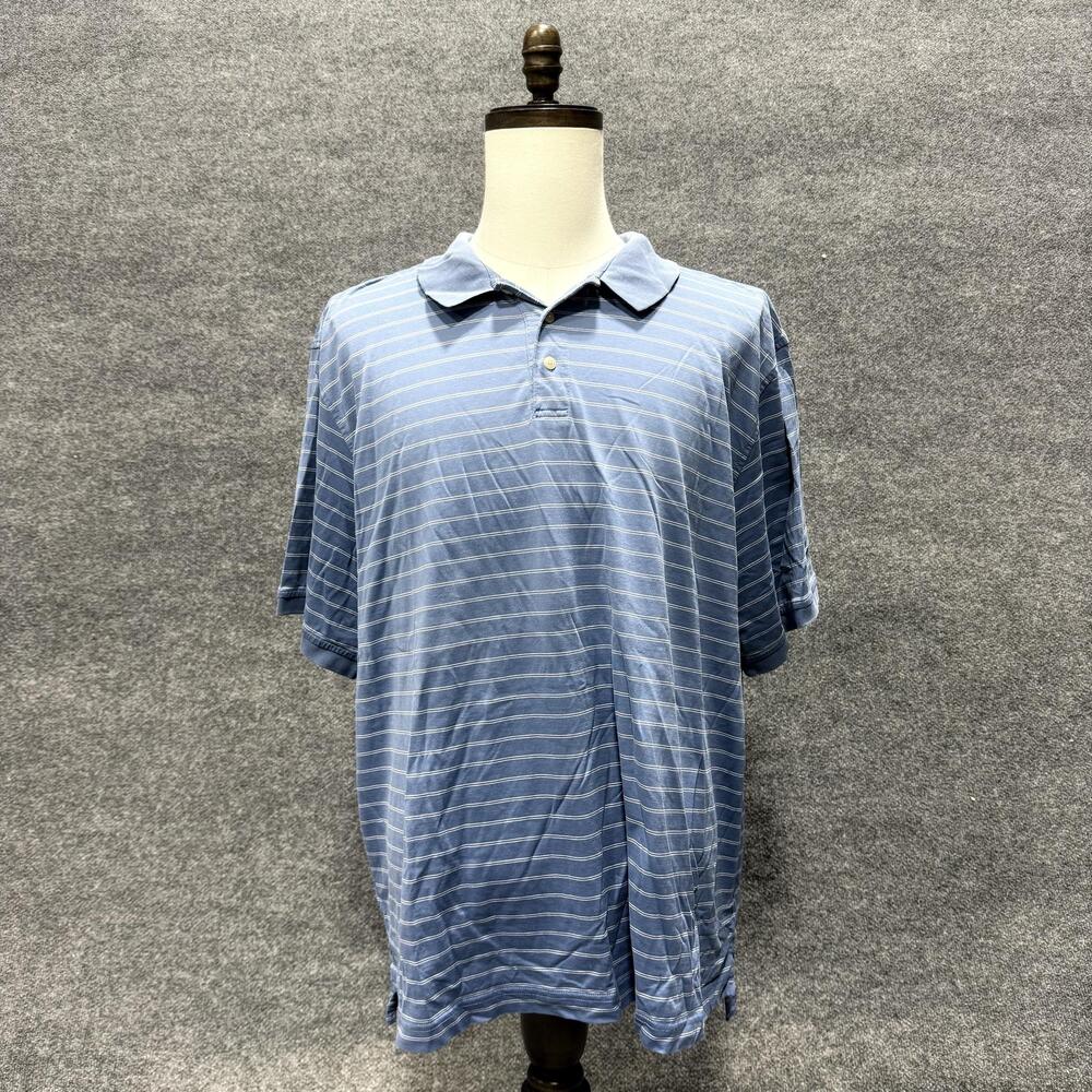 L.L. Bean Polo Shirt Mens 2XL Blue Striped Short Sleeve Cotton Casual Top